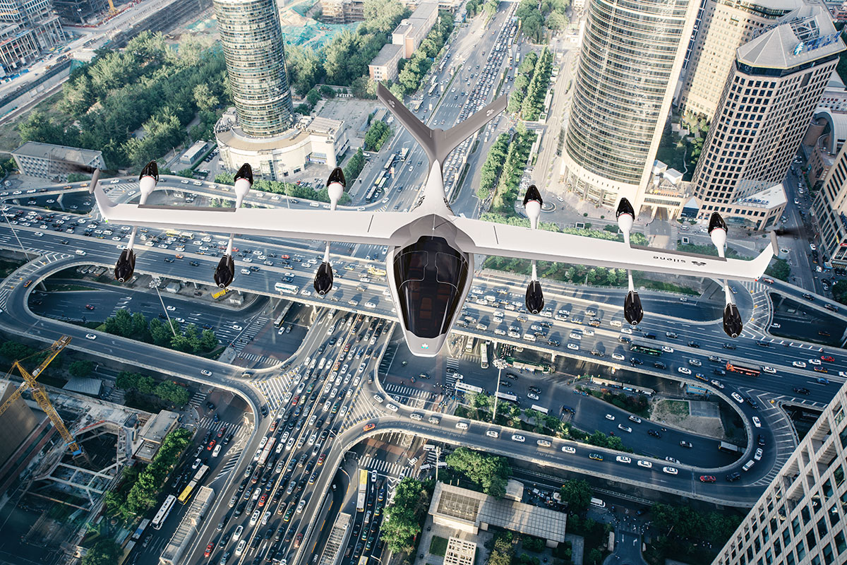 AMRD Silene Hybrid Jet City Skyline 3D CGI Render