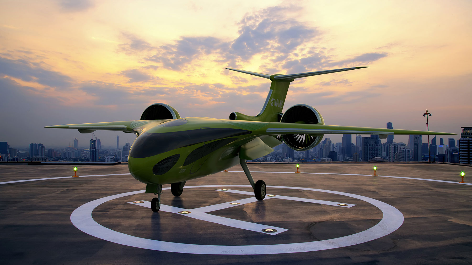 Samad Aerospace Starling Hybrid Jet Rooftop Helipad London Cityscape 3D CGI Render